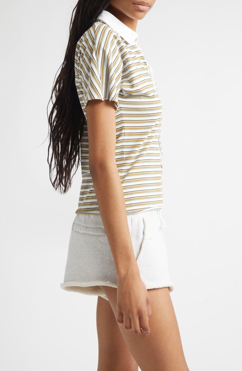 Golden Goose Stripe Slim Fit Cotton Polo, Alternate, color, Off White/ Sea Turtle