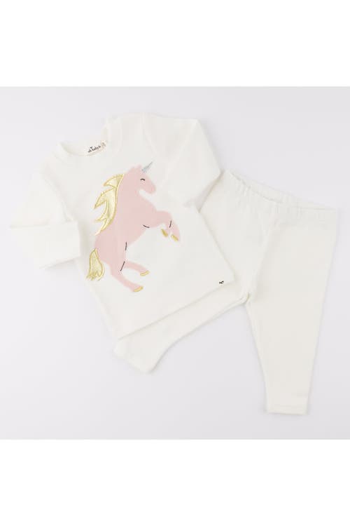 OH BABY OH BABY! PRANCING UNICORN APPLIQUE LONG SLEEVE TWO PIECE SET 