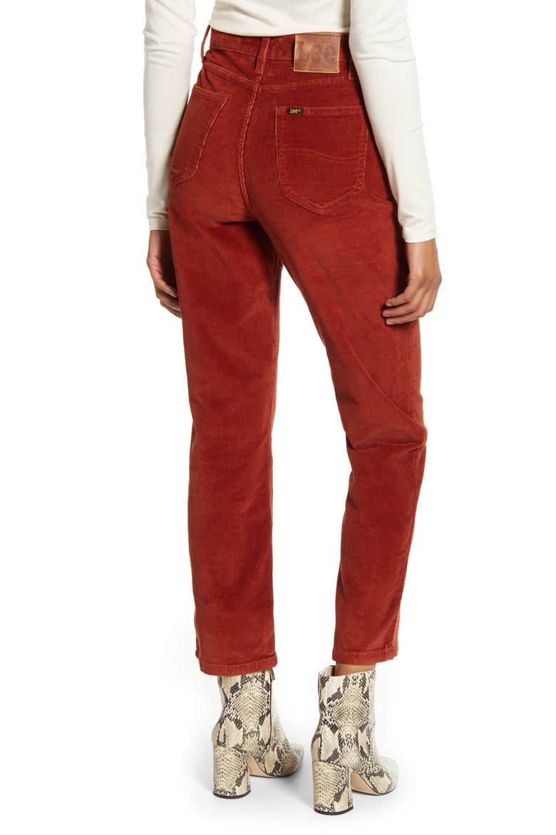 High Waist Straight Leg Corduroy Ankle Pants, Alternate, color, BURNT HENNA CORD