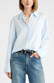 Open Edit Relaxed Fit Long Sleeve Button-Up Shirt