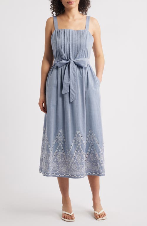 Julia Jordan Embroidered Denim Midi Dress In Denim/ivory