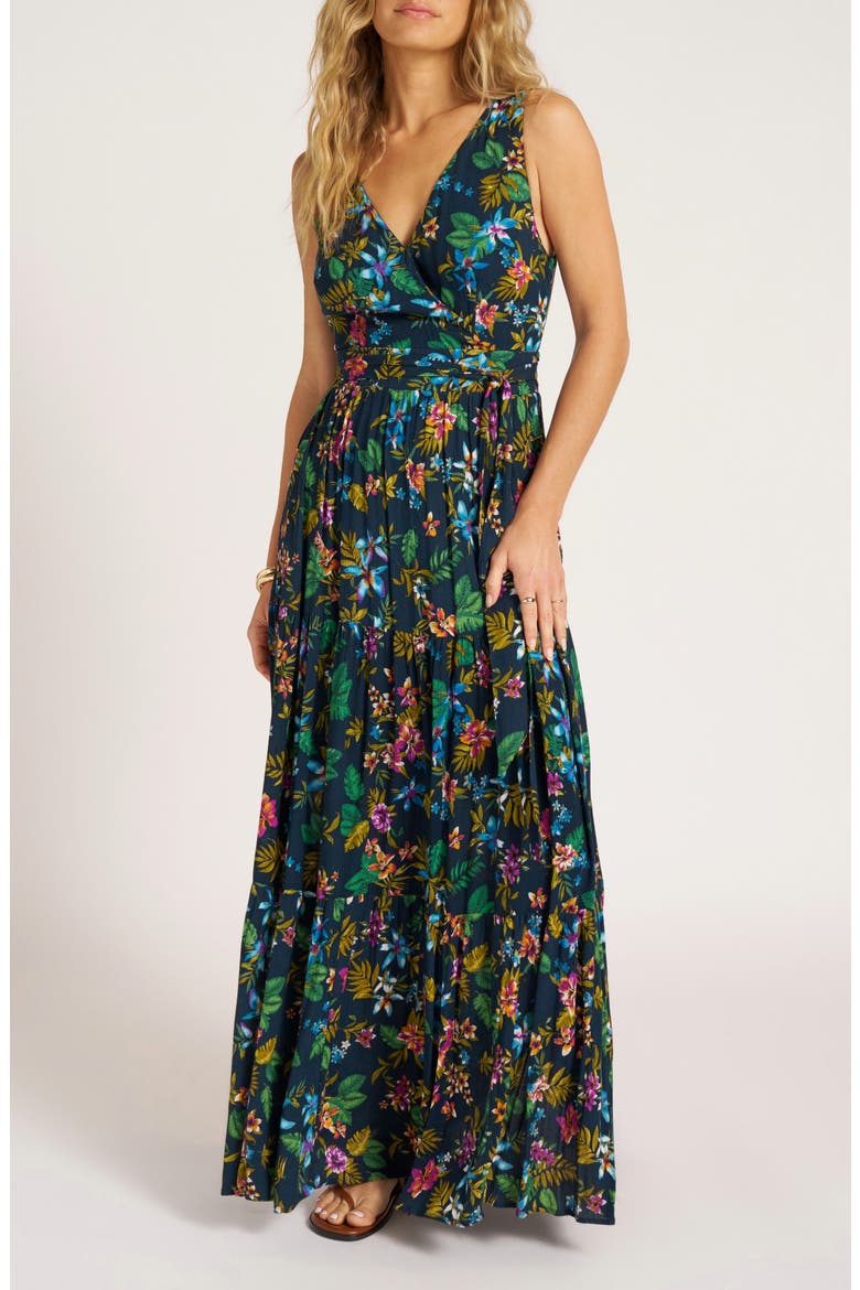 Floral Print Sleeveless Maxi Dress, Main, color, INK