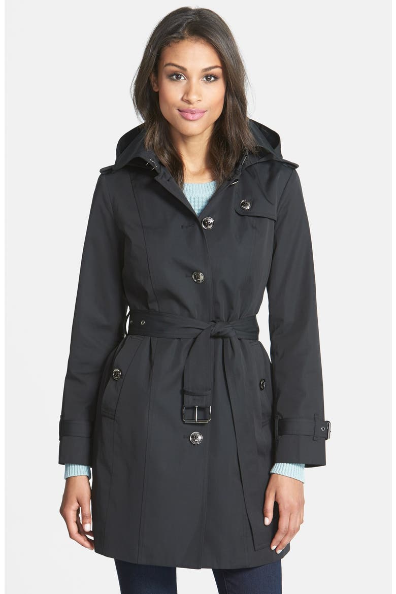 Trench Coat with Detachable Hood & Liner, Main, color, BLACK