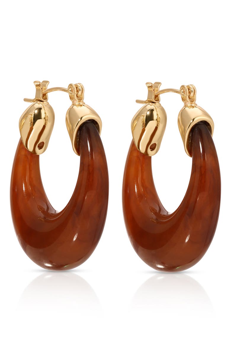 Ettika Brown Resin Capped Hoop Earrings, Alternate, color, Brown