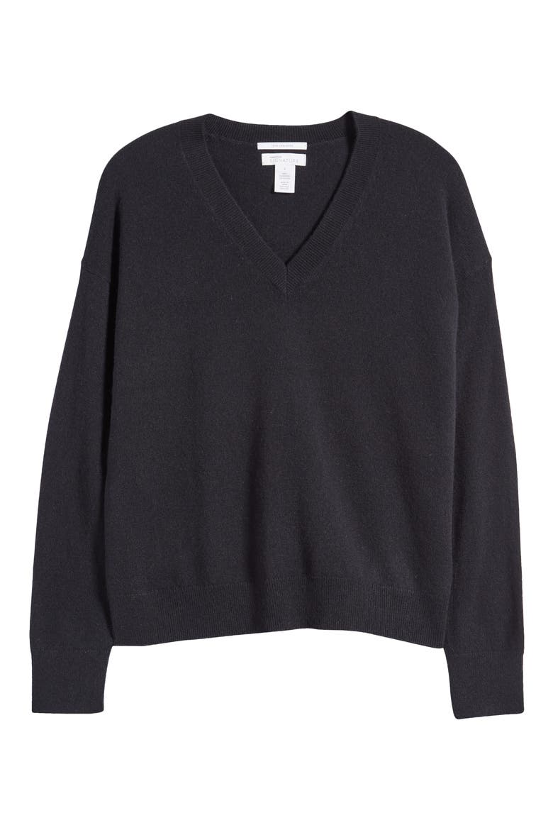 Cashmere V-Neck Sweater, Alternate, color, BLACK ROCK