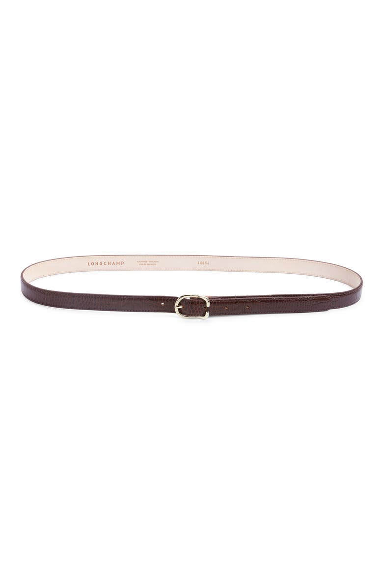 Archive Croc Print Leather Belt, Main, color, CHOCOLATE