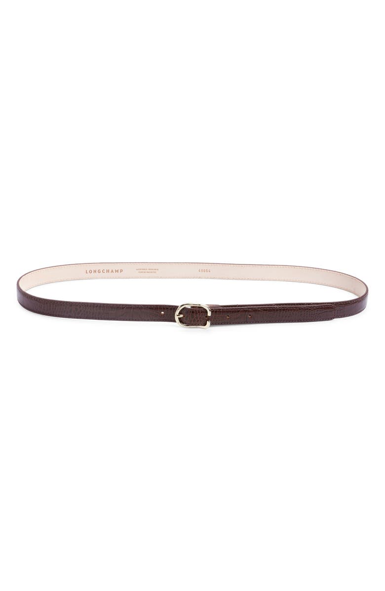 Longchamp Archive Croc Print Leather Belt, Main, color, Chocolate