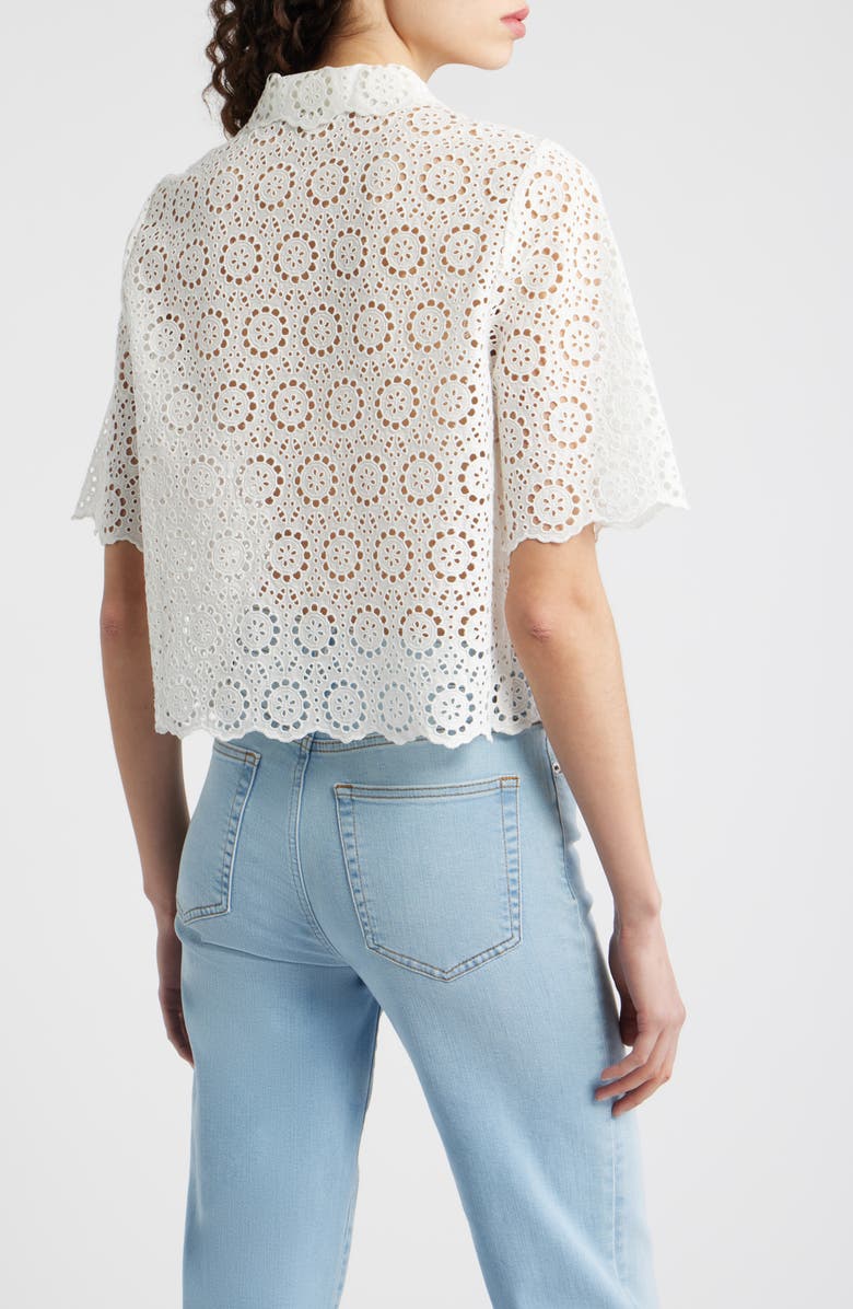 FRAME The Petal Eyelet Crop Shirt, Alternate, color, White