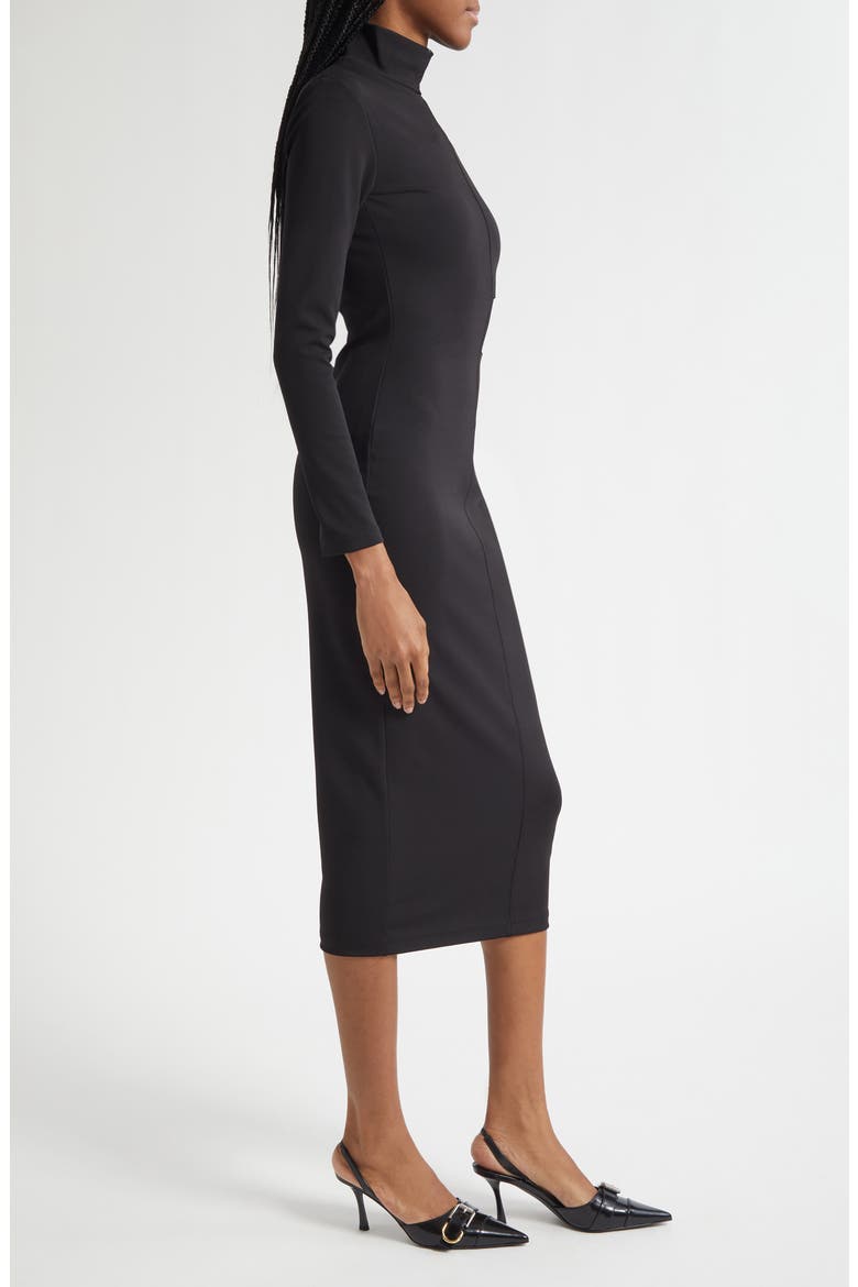 Ezereen Sheer Detail Long Sleeve Midi Dress, Alternate, color, BLACK