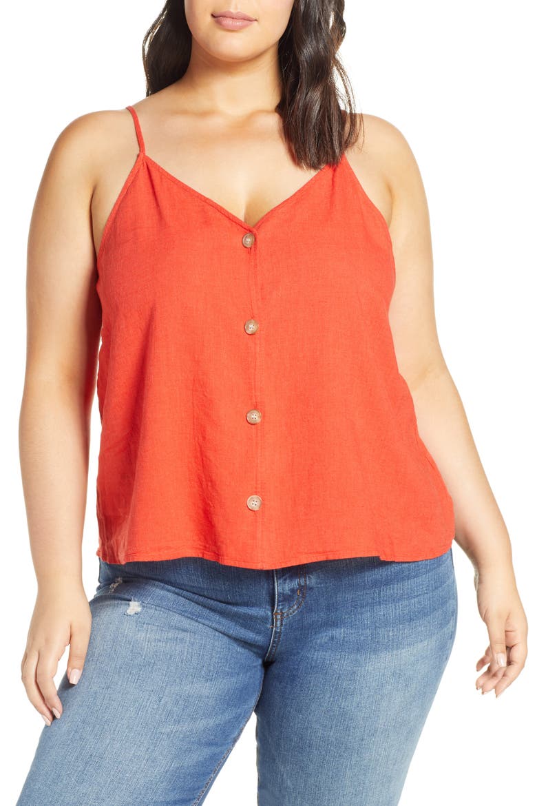 Linen Blend Camisole Top, Main, color, RED FIERY CD