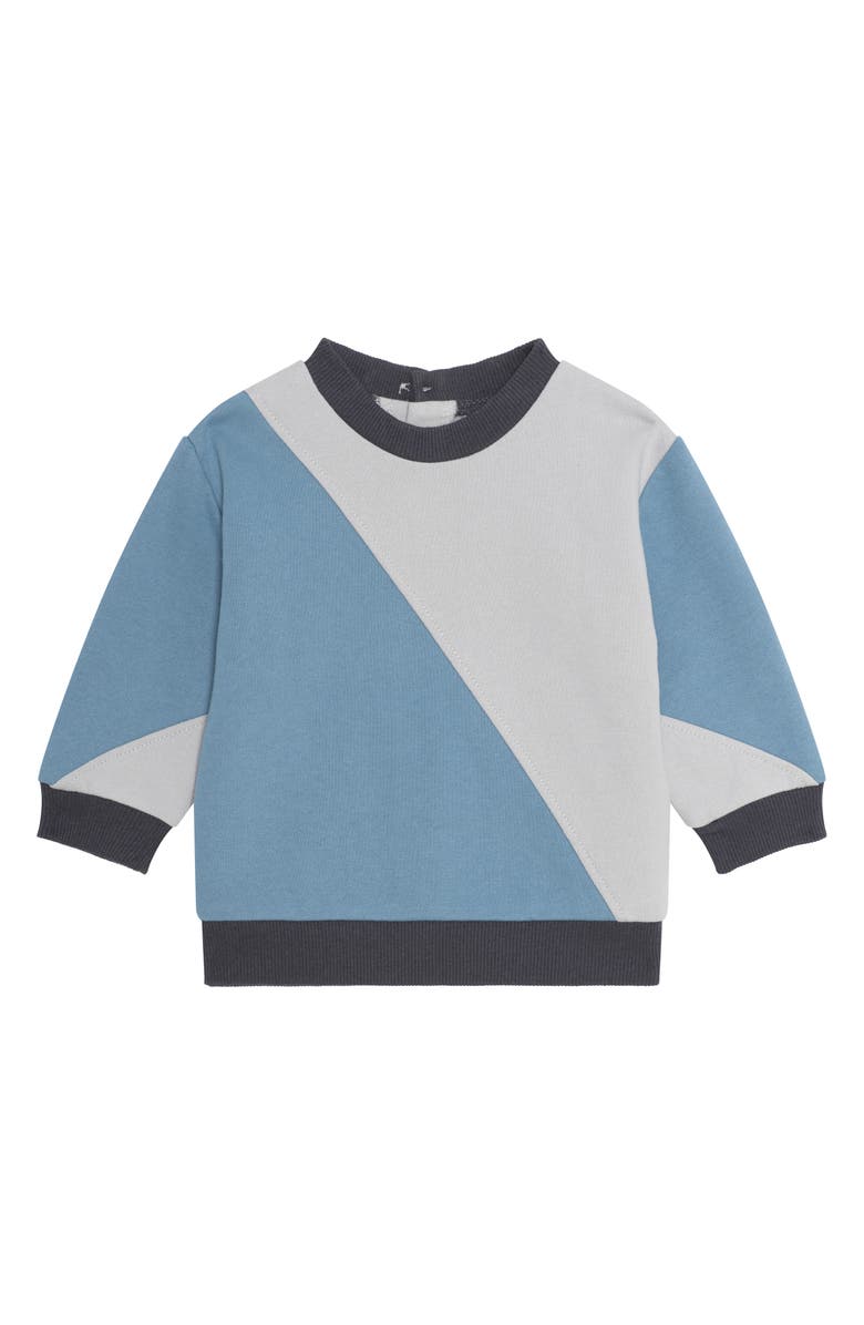 PL Baby by Petit Lem Colorblock Top, Joggers & Beanie Set, Alternate, color, Dusty Blue