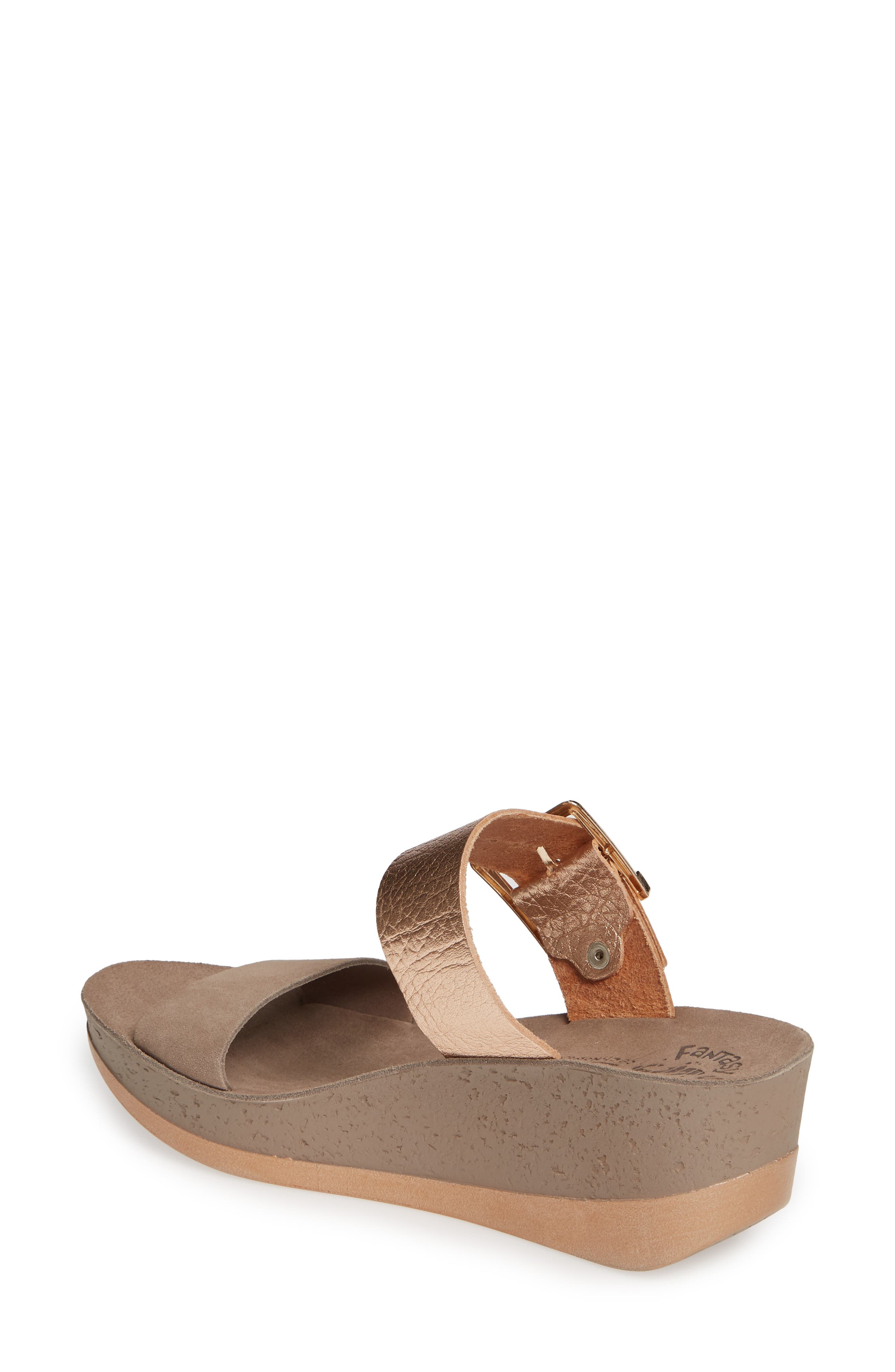 Artemis Wedge Slide Sandal, Alternate, color, COFFEE/ ROSE GOLD LEATHER