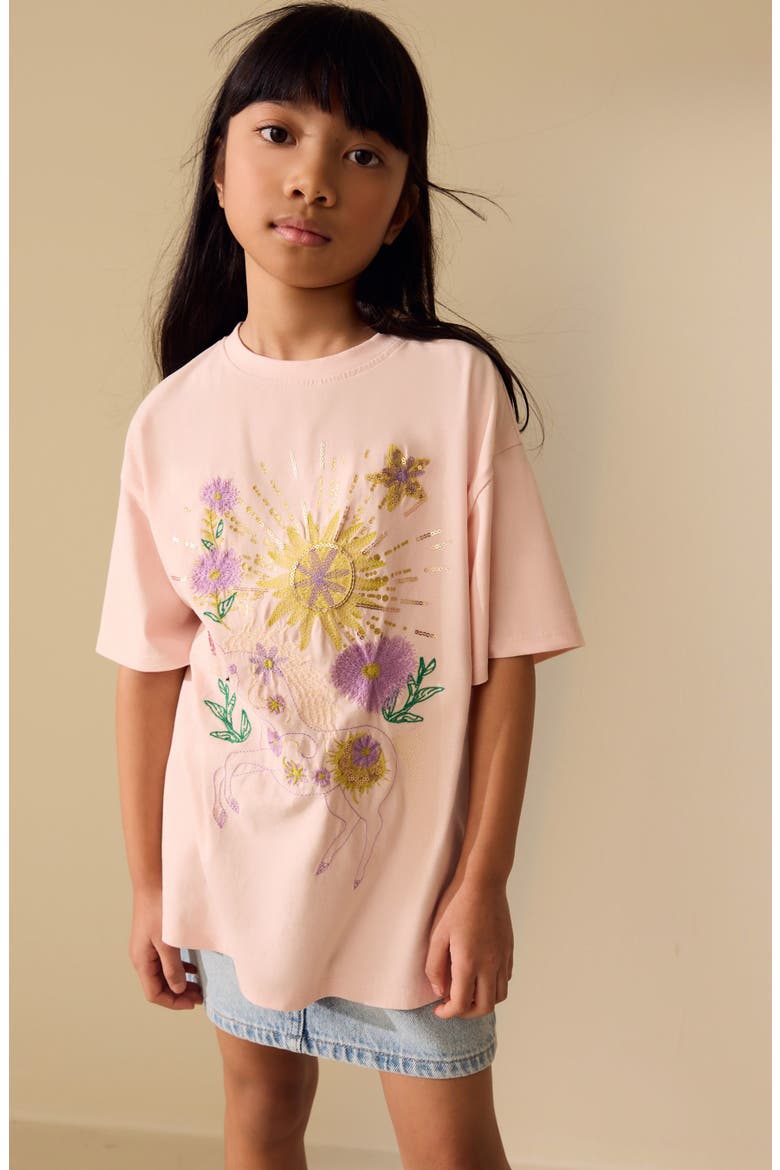 Sequin Embellished Unicorn Graphic Cotton T-Shirt, Alternate, color, PINK