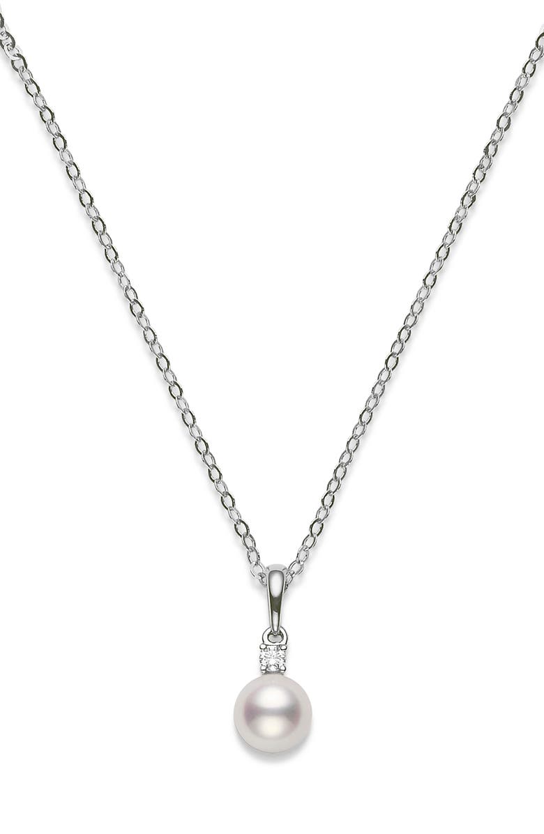 Mikimoto Diamond & Pearl Pendant Necklace, Main, color, 