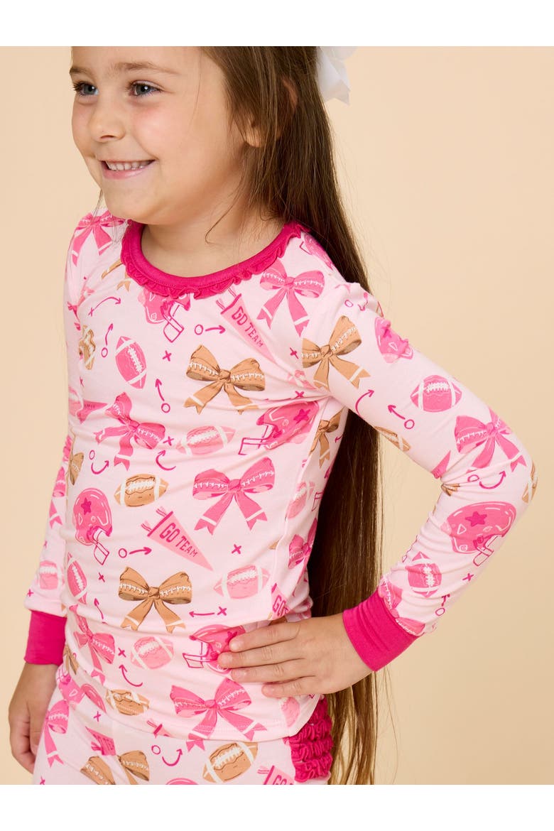 Ruffle Long Sleeve Pajama Set, Signature Rear Ruffles, Alternate, color, Footballs & Bows
