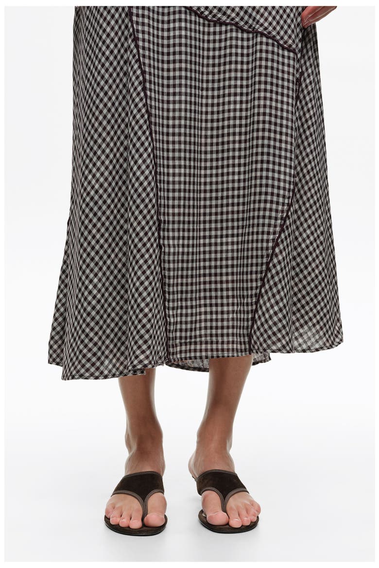 Checked Patchwork Midi Dress, Alternate, color, DARK BROWN