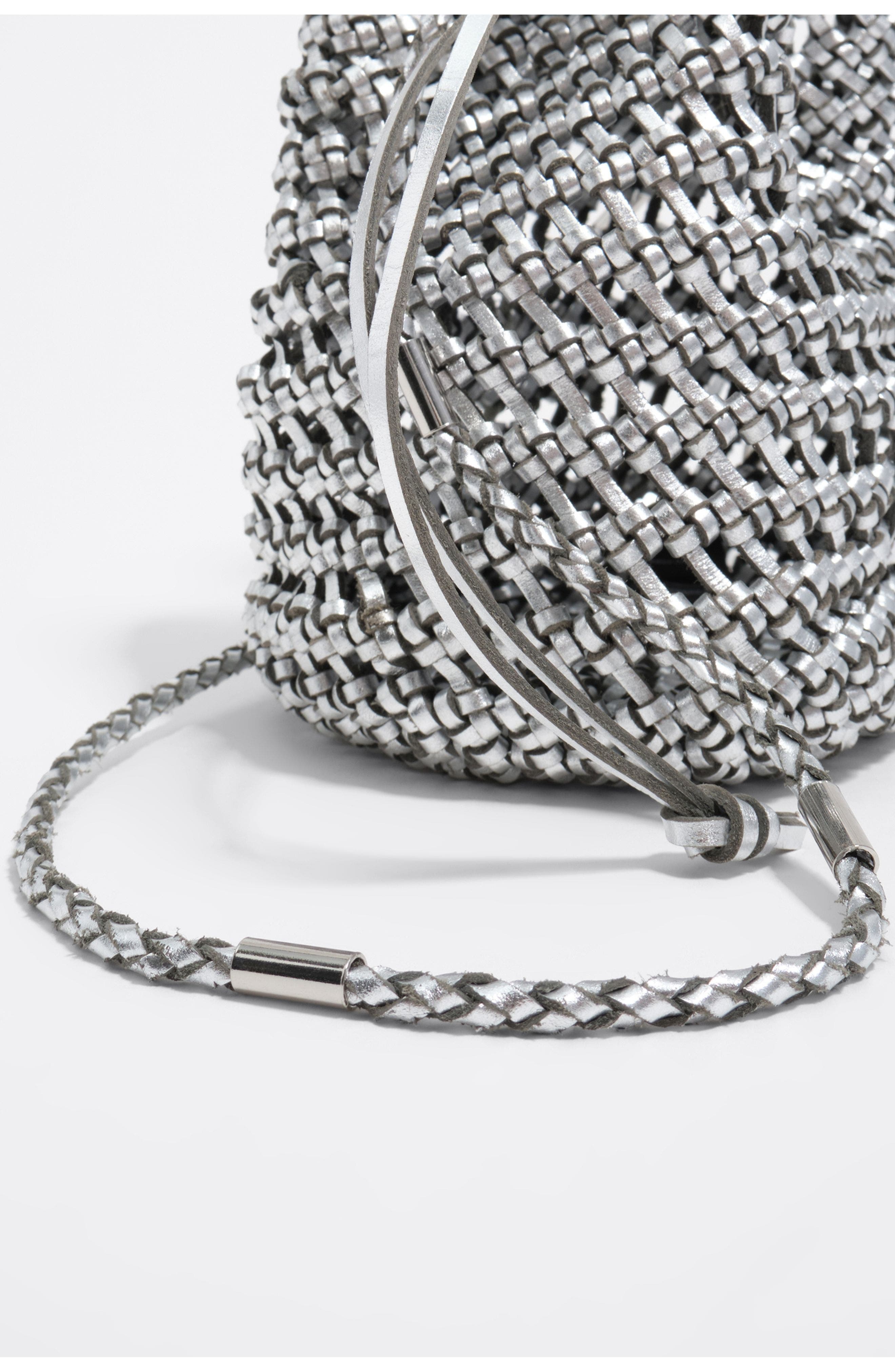 Bimba y Lola Mini Plaited Crochet Leather Bag, Alternate, color, Silver