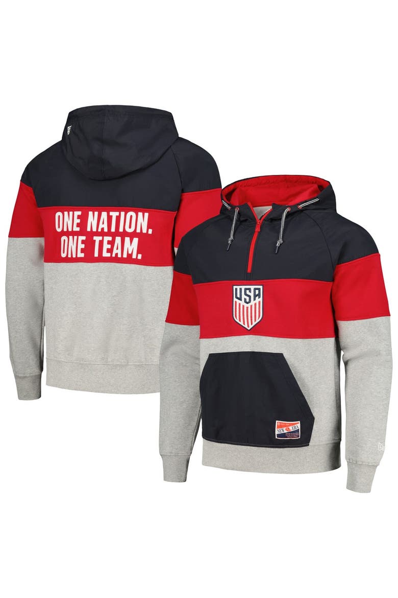 Men's 5th & Ocean by New Era Navy/Gray USMNT Raglan Quarter-Zip Hoodie, Main, color, Navy