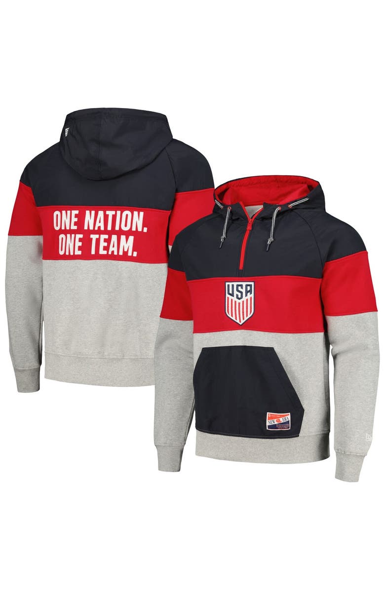 5TH AND OCEAN BY NEW ERA Men's 5th & Ocean by New Era Navy/Gray USMNT Raglan Quarter-Zip Hoodie, Main, color, Navy