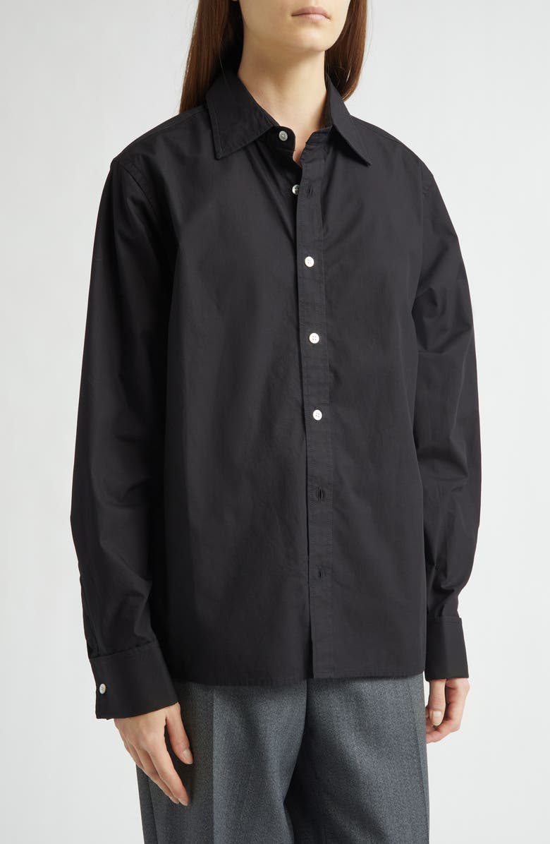 EMILY DAWN LONG Jeff's Cotton Poplin Button-Up Shirt, Alternate, color, Solid Black