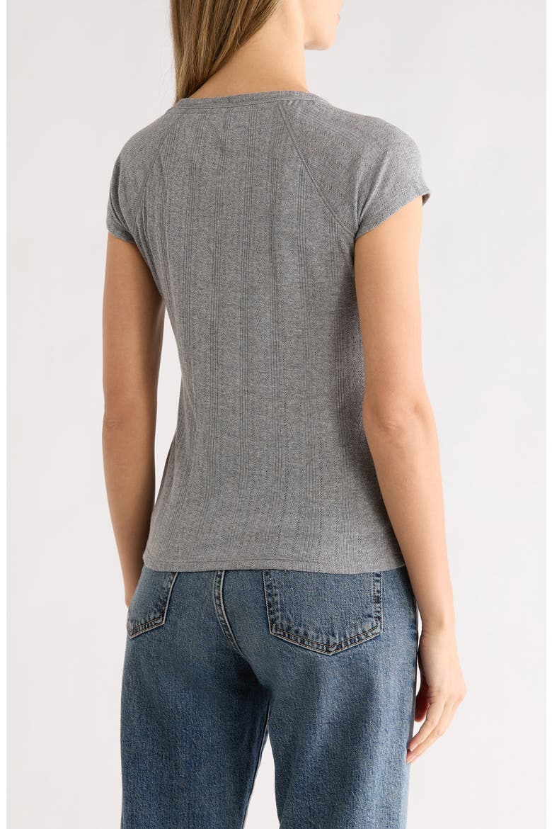 Pointelle Cap Sleeve Cotton Blend Henley, Alternate, color, MEDIUM HEATHER GREY