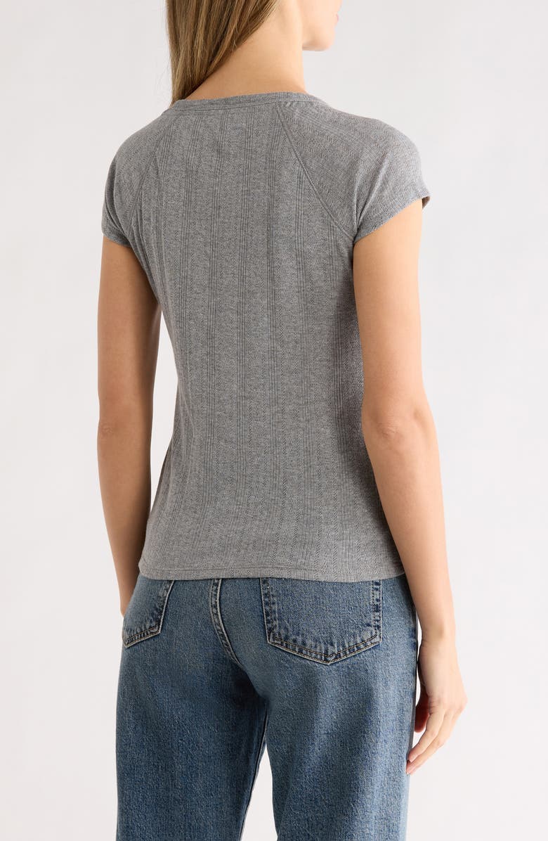 Lucky Brand Pointelle Cap Sleeve Cotton Blend Henley, Alternate, color, Medium Heather Grey