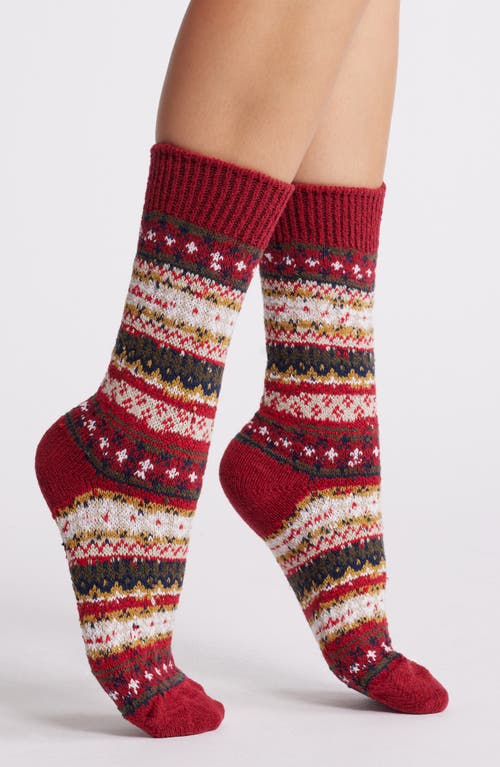 American Trench Fair Isle Cotton Blend Crew Socks in Red 