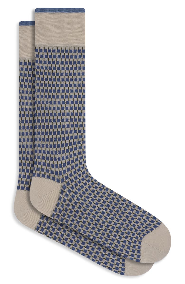 Bugatchi Check Mercerized Cotton Blend Dress Socks, Main, color, Sand