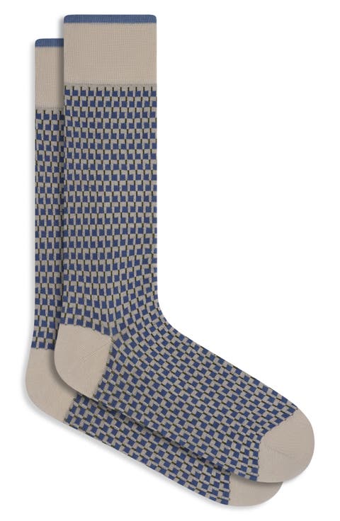 Check Mercerized Cotton Blend Dress Socks