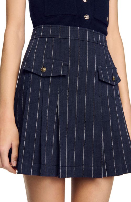 Sandro Mini Striped Pleated Skirt In Blue
