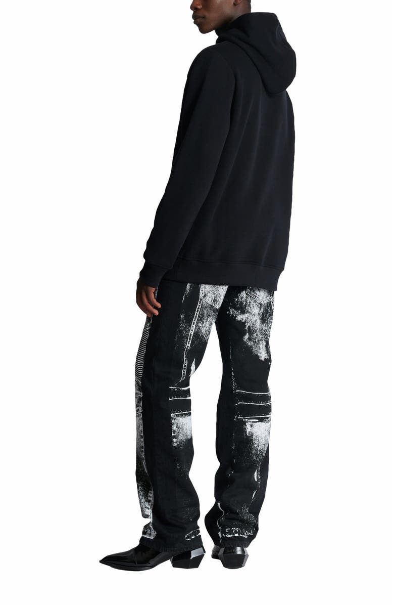 Balmain Flocked Balmain Letter Hoodie, Alternate, color, Black