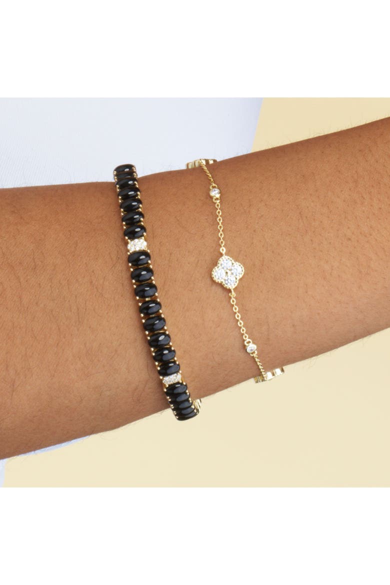 CZ Clover Trio Bracelet, Alternate, color, Gold Plated Sterling Silver