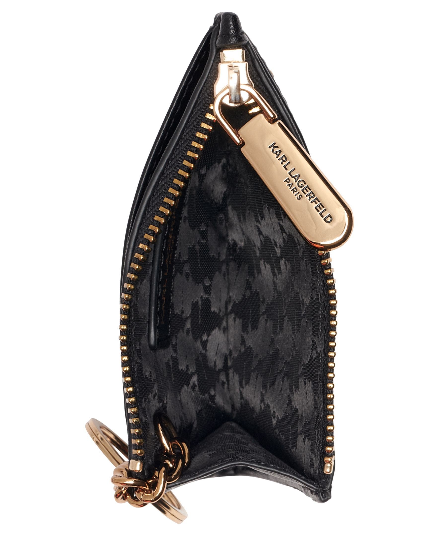 KARL LAGERFELD PARIS Slg Card Case, Alternate, color, Black/Gold