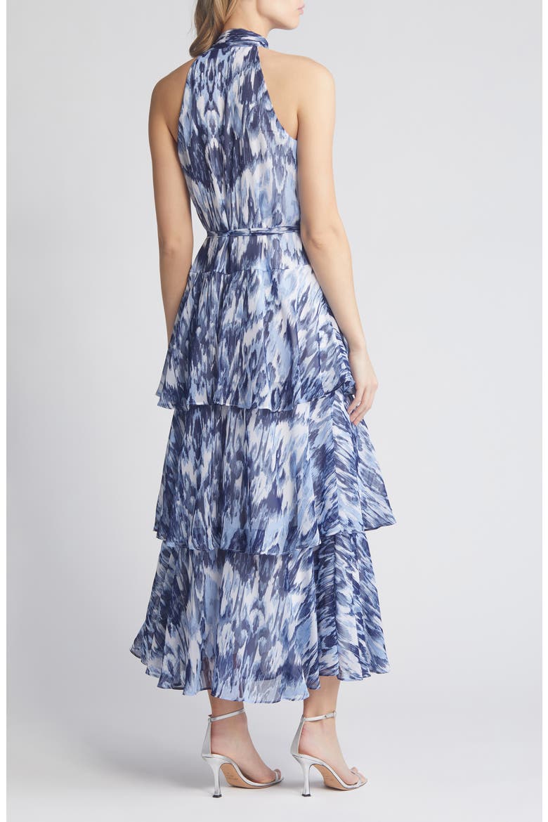 Tiered Tie Neck Maxi Dress, Alternate, color, BLUE MULTI