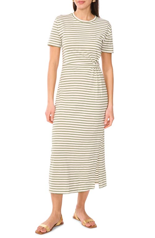 TWO BY VINCE CAMUTO TWO BY VINCE CAMUTO STRIPE PLEATED SIDE COTTON T-SHIRT DRESS