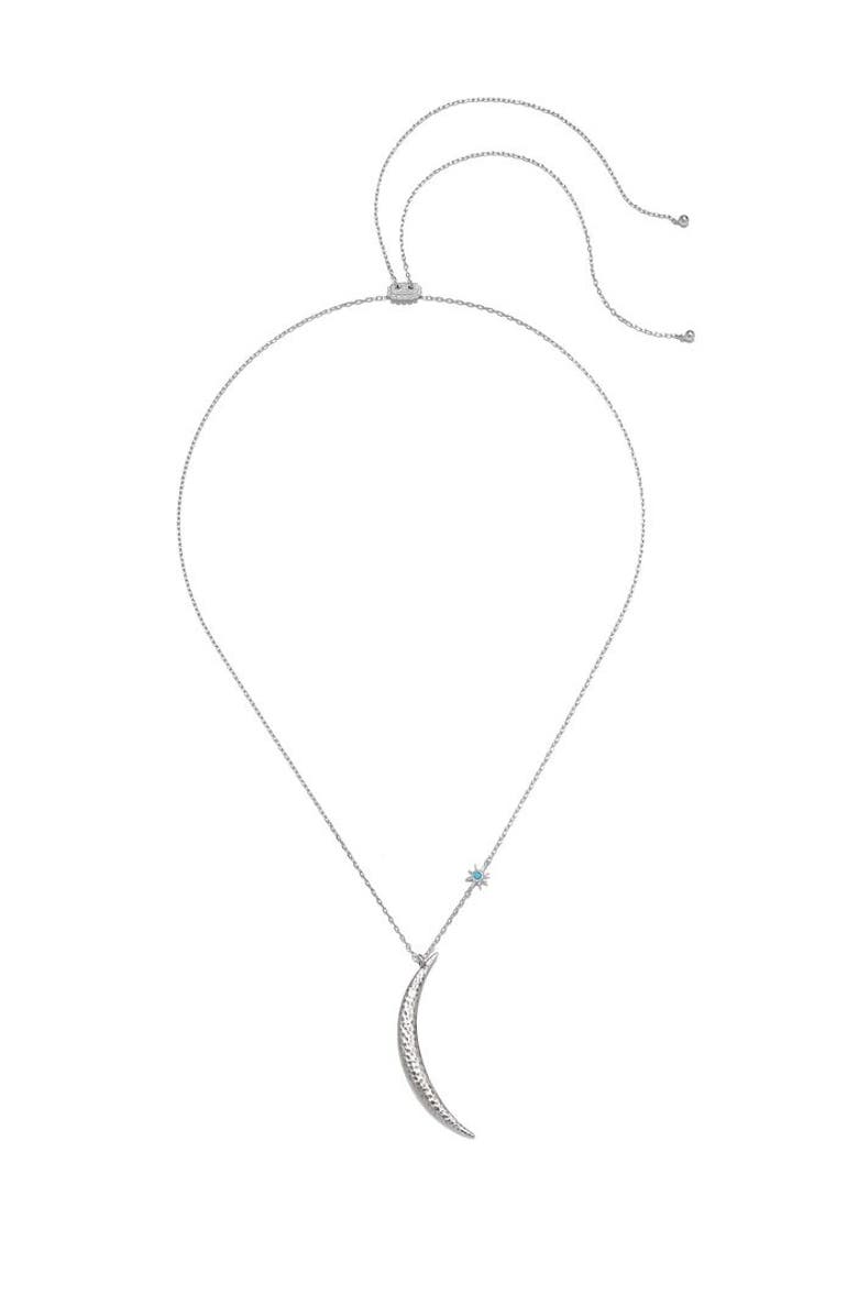 Satya Jewelry Illuminated Path Silver Moon Necklace, Alternate, color, Silver