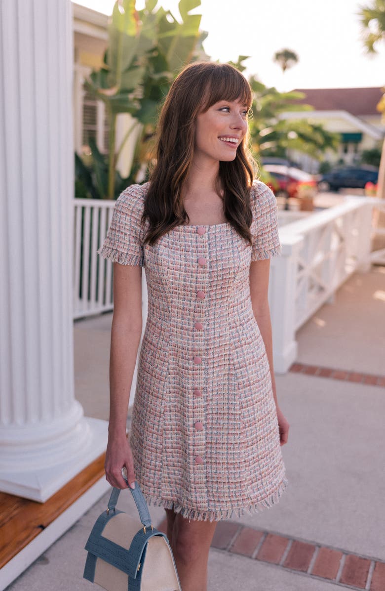 Gal Meets Glam Collection Square Neck Bouclé Minidress, Alternate, color, 