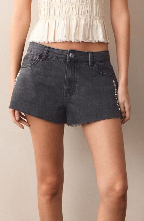 Studded Denim Cutoff Shorts