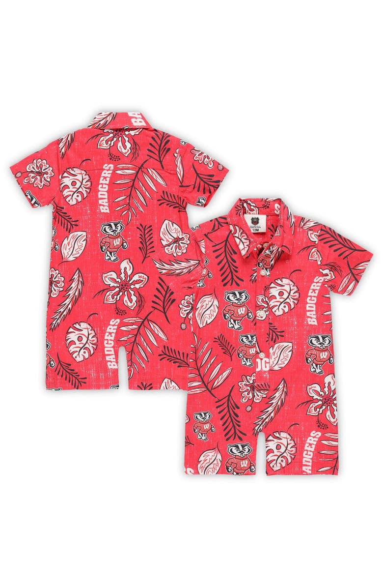 Wes & Willy Infant Wes & Willy Red Wisconsin Badgers Vintage Floral Romper, Main, color, 