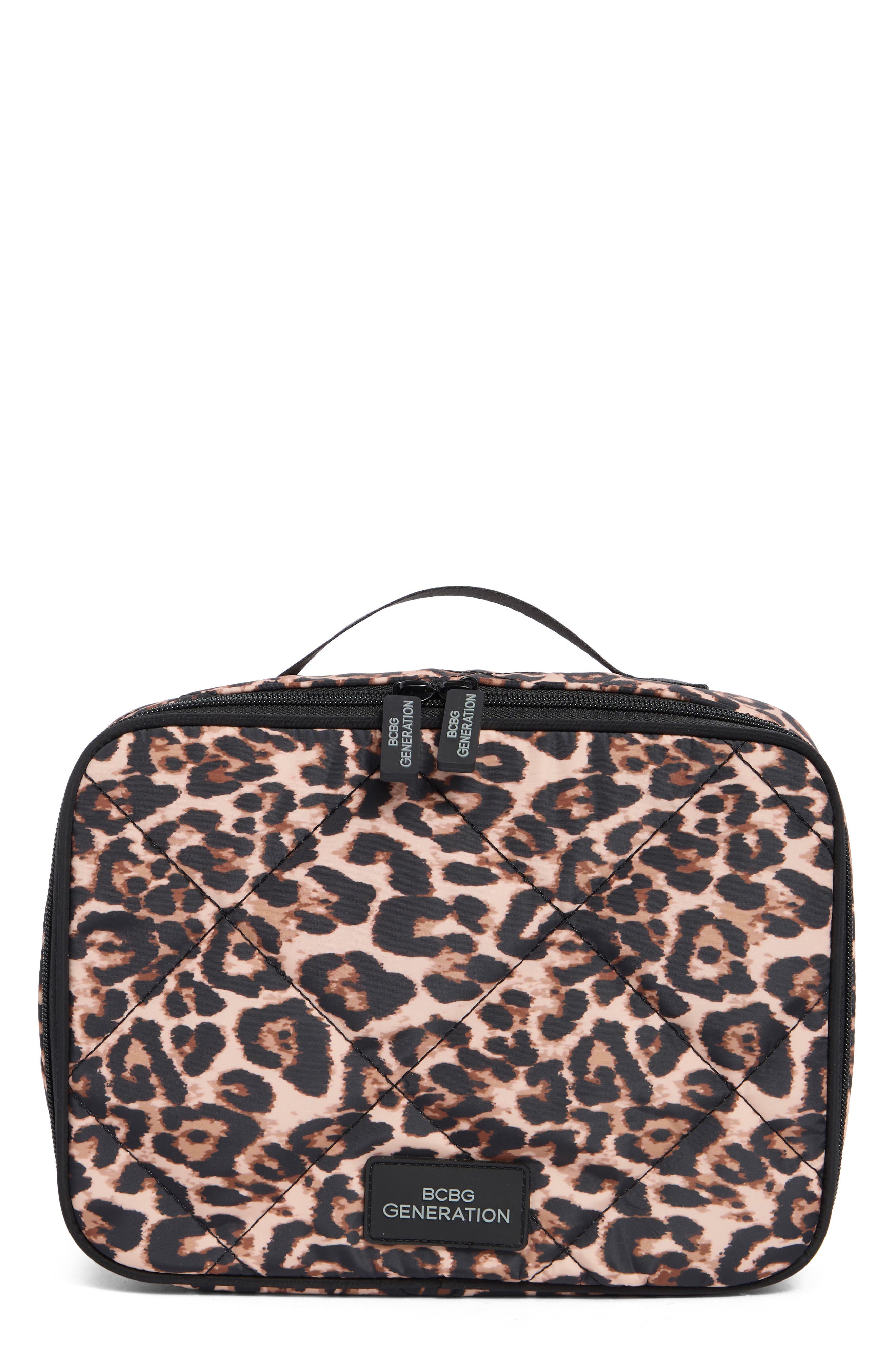 Puffy Quilted Train Case, Main, color, LEOPARD
