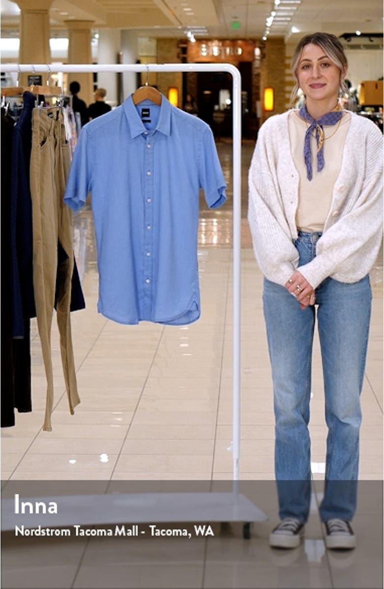 Ross Slim Fit Short Sleeve Linen Blend Button-Up Shirt, sales video thumbnail