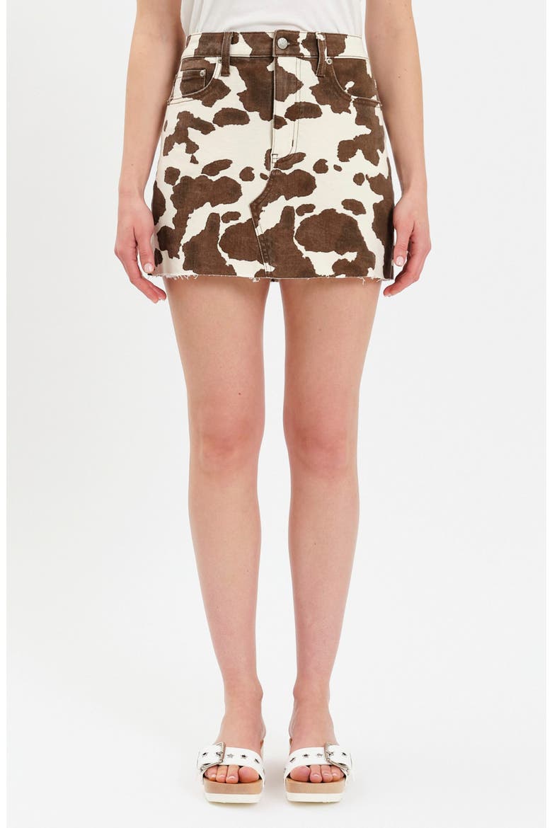 Malibu Raw Hem Denim Miniskirt, Main, color, SPOTTED
