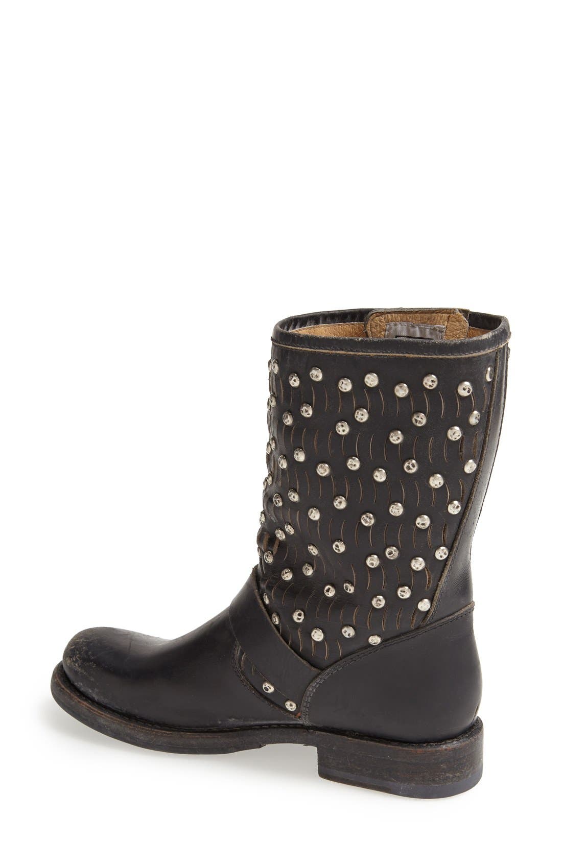 'Jenna Cut Stud' Short Moto Boot, Alternate, color, BLACK DISTRESSED LEATHER