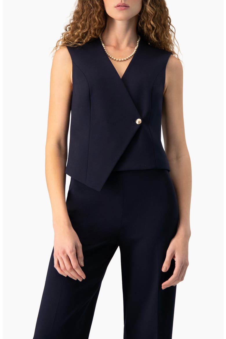 Wrap-Front Single-Button Vest, Main, color, Navy Blue