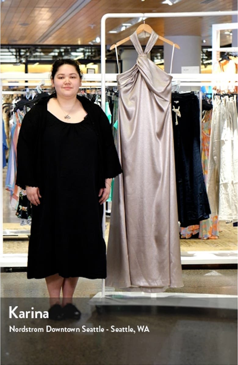Raelynn Halter Neck Metallic Crepe Gown, sales video thumbnail