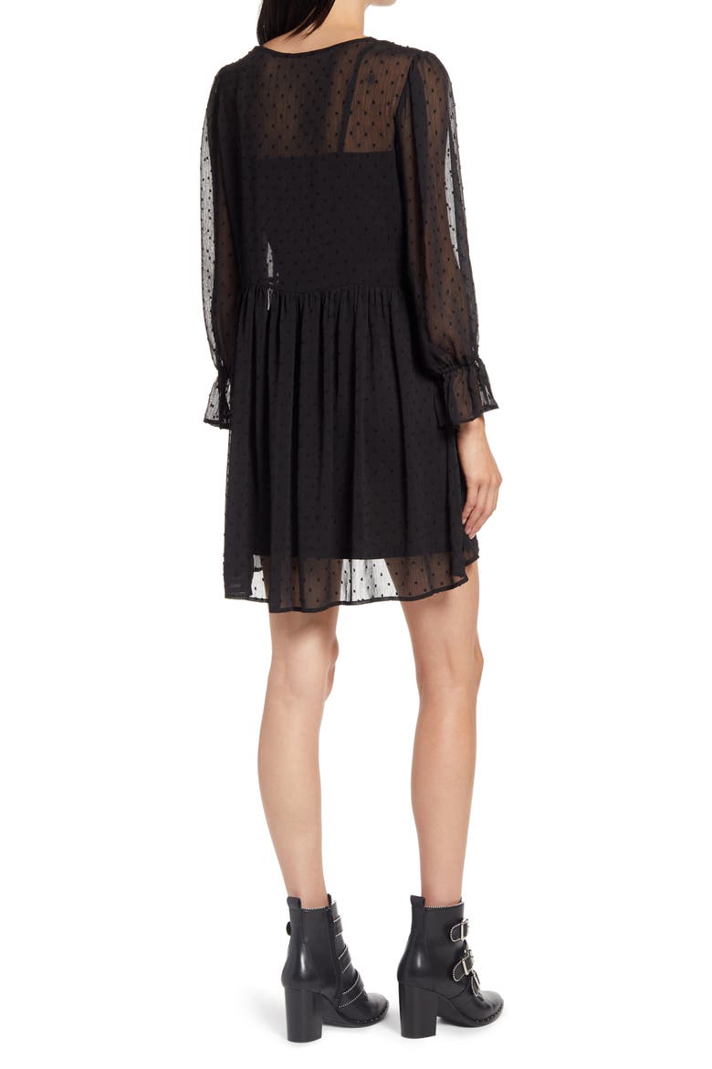 Long Sleeve Swiss Dot Minidress, Alternate, color, BLACK