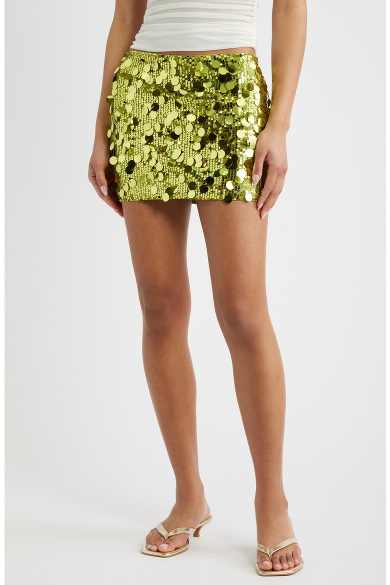 Riego Sequin & Paillette Low Rise Miniskirt, Main, color, GREEN