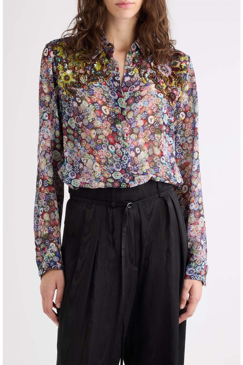 Chowy Embellished Print Georgette Button-Up Shirt, Main, color, MULTI