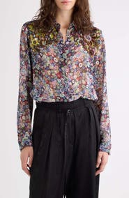Dries Van Noten Chowy Embellished Print Georgette Button-Up Shirt