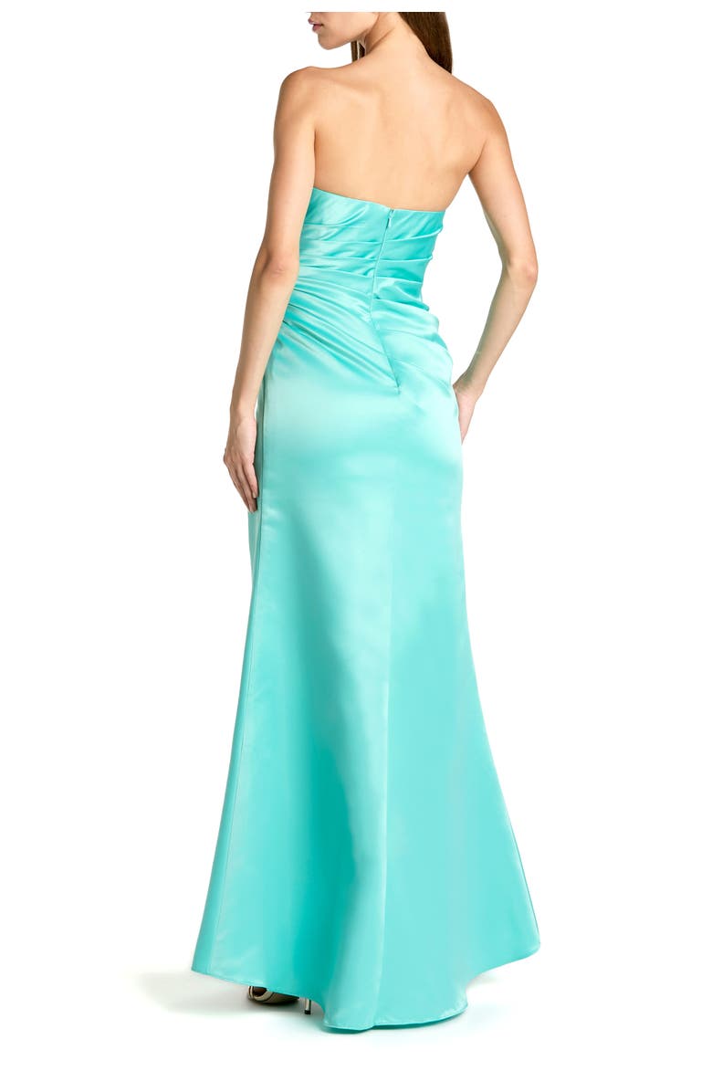 Mac Duggal Women's Strapless Ruched Satin Gown with High Slit, Alternate, color, Turquoise